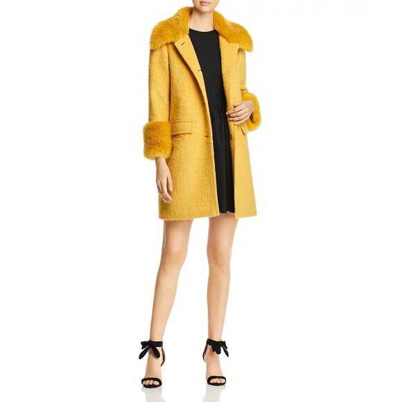 💥💋SHOWSTOPPER!💋💥KATE SPADE YELLOW FLUFFY WOOL COAT W/ FUR COLLAR & CUFFS - Picture 6 of 16